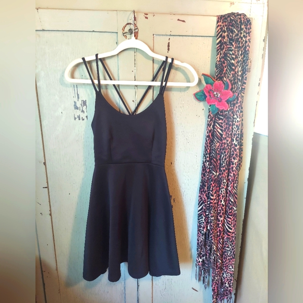 black mini dress with strappy back